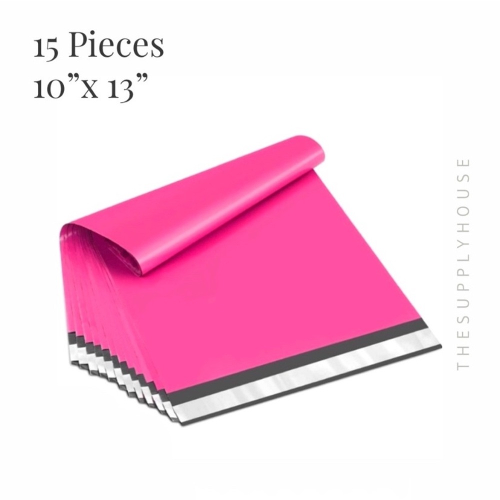 Hot pink 10x13 poly mailer shipping pouches. Waterproof plastic shipping bags.
